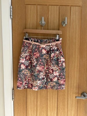 Esprit Flower Pattern Multicolour Skirt With Pink Belt - Size UK8 - Image 1 of 4