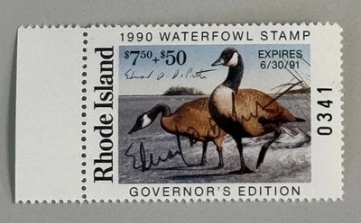 1990 Rhode Island State Duck Stamp - Governor Hand Signed - Image 1 of 2