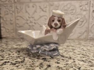 VINTAGE Lladro Figur Little Stowaway Hund Welpe im Papierboot #6642, Spanien - Bild 1 von 15