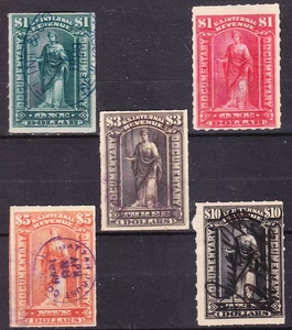 US Scott R173-R176, R182 old $1-$10 "Commerce" documentary revenue stamps U/F-VF - Picture 1 of 1
