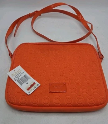 Michael Kors Embossed Soft Neoprene iPad Tablet Crossbody Bag Tangerine Orange  - Image 1 of 4