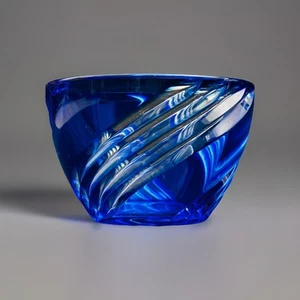 J G DURAND FRANCE CRISTAL CASED COBALT BLUE SWIRL CUT CRYSTAL VOTIVE HOLDER - Picture 1 of 10