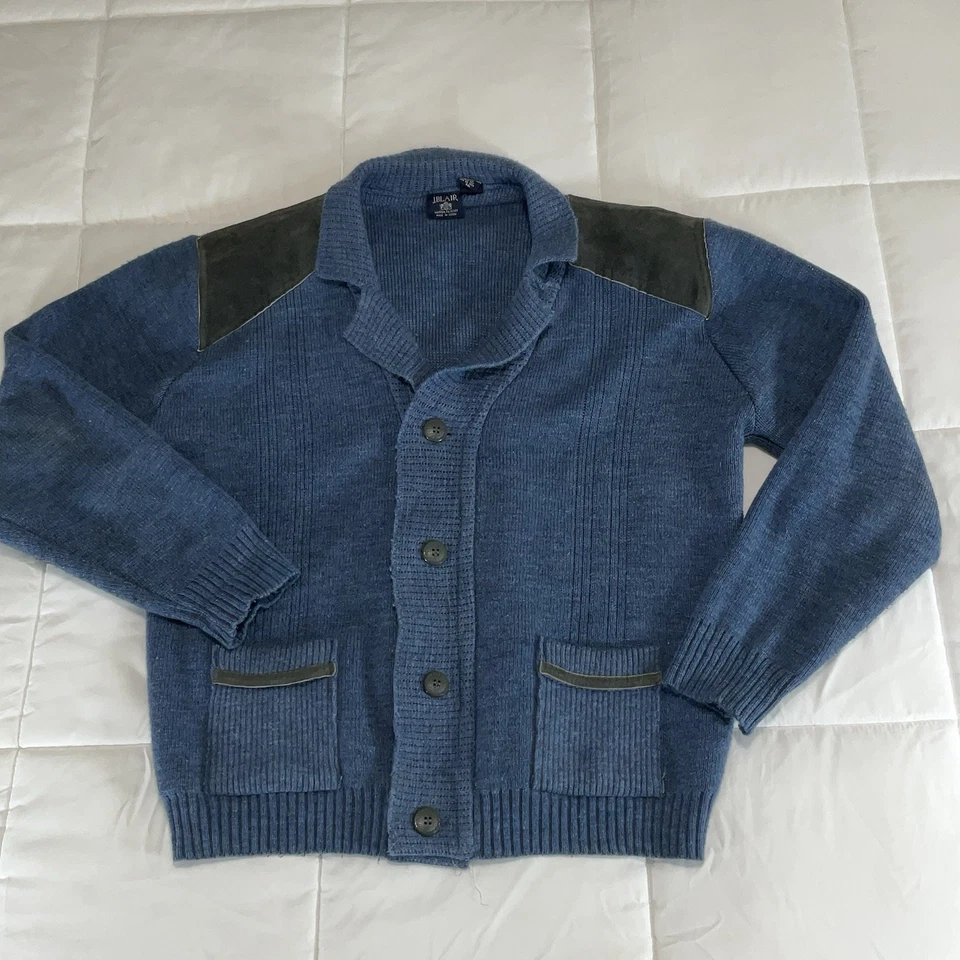 Винтажный J. Blair мужской XXL кардиган свитер замши плеча акценты дедушка Core  - Изображение 1 из 4
