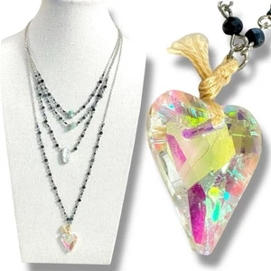 Free People Ariana Ost Wray Necklace NWT Crystal Layered Heart Bohemian Beaded - Picture 1 of 16