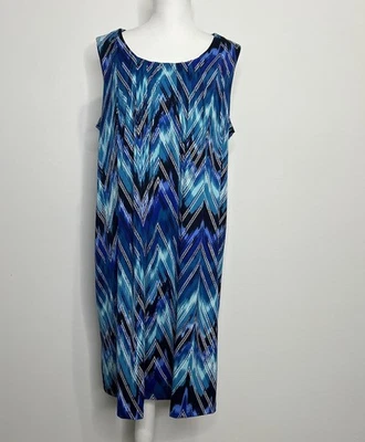 Ronni Nicole Sleeveles Blue Multicolor Geometric Dress Size 14 Shift - Image 1 of 4