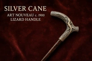 Antique Art Nouveau Silver Walking Cane with Lizard Handle & Exotic Wood C. 1900 - Picture 1 of 9