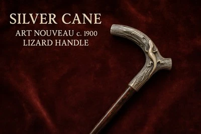 Antique Art Nouveau Silver Walking Cane with Lizard Handle & Exotic Wood C. 1900 - Image 1 of 4