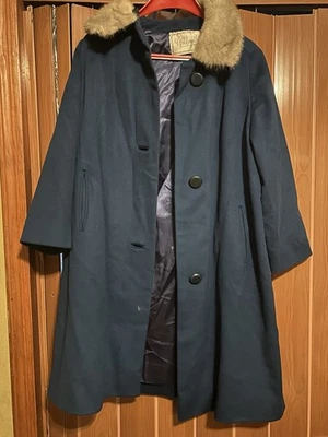 Goldsmith Cosmo vintage años 60. ABRIGO SWING DE LANA MOHAIR AZUL VERDOSO Cuello M/L Foto 1 de 4