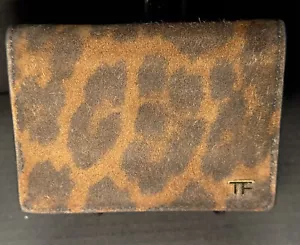 TOM FORD Genuine Leopard Nubuck Calfskin Card Holder Slim Wallet Organizer - Picture 1 of 7