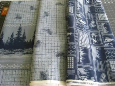 15 Yd VTG Springs Lodge Collection 5334 5335 Deer Mountain Lion Wolf Blue Cotton - Image 1 of 4