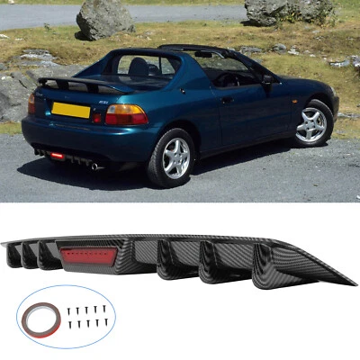 For Honda Civic Del Sol Carbon Fiber Rear Bumper Diffuser Lip + LED Brake Light - Image 1 of 4