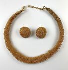 Vintage Jewelry Set — Choker Necklace & Matching Earrings — Solid Textured Mesh