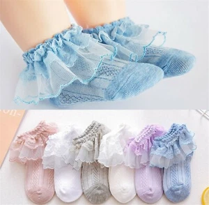 Kids Girls Teenage Lace Frilly Ruffle Formal Dress short Ankle Socks 0-12 Years - Picture 1 of 12