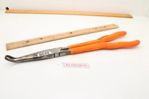 Pittsburgh 11” Long Reach 1/4" Spark Plug Boot Hose Pulling Orange Handle Pliers - Foto 1 di 11