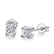 4 Ct Diamond Stud Earrings Round Diamond Solitaire Stud Earrings 14K White Gold