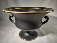 Vintage Black Satin Glass 9.5" Handled Urn Bowl Gold Trim Tiffin?