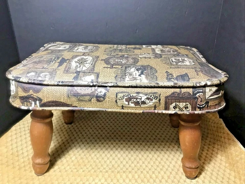 Babcock Phillips Foot Stool Mid Century MCM 60s 17”x13”x10” Americana Fish Hunt Cover