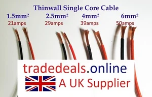 Auto Cable Thinwall single Cable Wire 12/24volts 1.5 2.5 or 6mm² by the metre - Picture 1 of 8