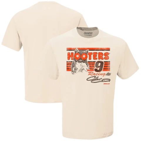 Chase Elliott 2021 Checkered Flag Sports #9 Hooters Vintage Cream Tee FREE SHIP! Cover