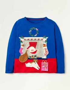Neu Mini Boden festliches Lift The Flap T-Shirt Top GRÖSSE 11-12 blau Weihnachten - Bild 1 von 3