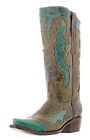 Womens Western Boots Turquoise Genuine Leather Snip Toe Studded Inlay