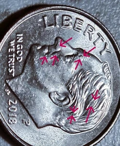 2018 P U.S. Roosevelt Dime BIN213 Multiple Die Chips Obverse - Picture 1 of 4