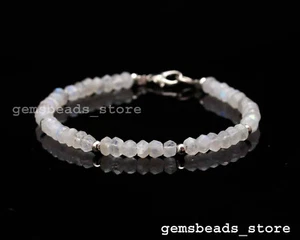 "Pulsera facetada de plata esterlina 925 de piedra lunar arco iris natural de 4 mm torreón de 7" - Imagen 1 de 9