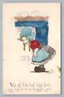 Cute Little Dutch Girl in Wooden Clogs "I Do Haf Big Feet" Hand Colored Painted