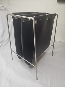 Mid Century Modern Black & Chrome Office, Bedroom, Magazine Rack Holder MCM VG+ - Picture 1 of 9