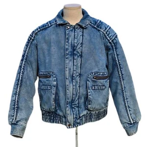 Vintage Denim Bomber Jacket size Large - Picture 1 of 7