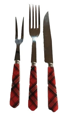 SABRE PARIS Royal Stewart Tartán ROJO 3 PIEZAS SERVIR (CUBIERTOS) Navidad EPOC Foto 1 de 4