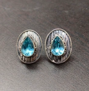 Natural London Blue Topaz Pear Cufflinks Sterling Silver Jewelry Father's Gift - Picture 1 of 5