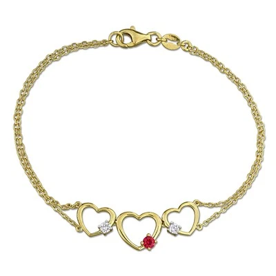 Created Forever Yellow Plated Silver Lab Grown Diamond & Created Ruby Bracelet - Image 1 of 4