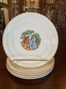 Godey Prints by The Harker Pottrery Company - Four Vintage Bread & Butter Plates - Picture 1 of 5