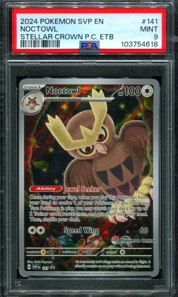 PSA 9 Noctowl SVP 141 Stellar Crown ETB POKEMON CENTER EXCLUSIVE Promo Card - Image 1 of 1