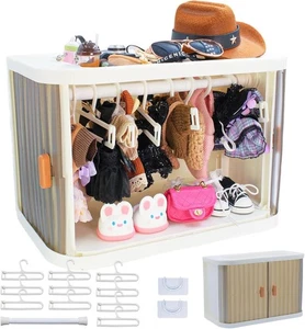 Foldable Doll Wardrobe Storage Box Compatible with Labubu Clothes with 10 Hanger - Picture 1 of 5