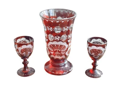 Bohemian Glass Ruby Flashed  19th Century 3 pieces squirrel deer - Image 1 of 4