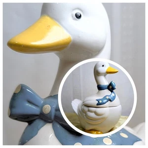 80s Ceramic Goose Cookie Jar Polka Dot Bow Small Duck Canister Country Kitchen - Picture 1 of 9