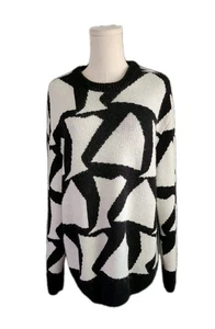 Suéter grande de mezcla de lana geométrica blanco y negro de gran tamaño de ZARA para mujer estilo años 80 - Imagen 1 de 3