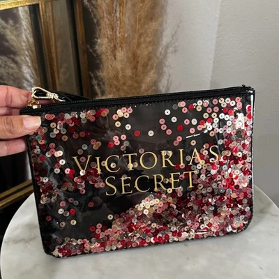 Victoria’s Secret Sequin Sparkle Large Wristlet Clutch Purse Travel Make Up Bag - Image 1 of 4