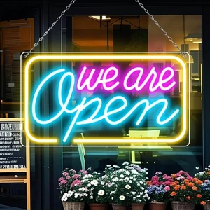 LED Neon We Are Open Signs, 16.5''x 9'' Open Sign for Business, Neon Open Sign w - Picture 1 of 7