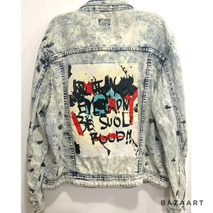Waimea White Distressed Wash, Paint Splatter Stretch Denim Jeans Jacket Sz: L - Picture 1 of 7