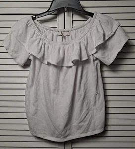 Blusa blanca Ann Taylor Loft para mujer S manga corta cuello redondo con volantes Usada en excelente condición - Imagen 1 de 3