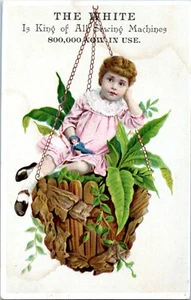 White Sewing Machine Fantasy Girl in Hanging Flower Pot Antique Doll VTC 1880s - Picture 1 of 2