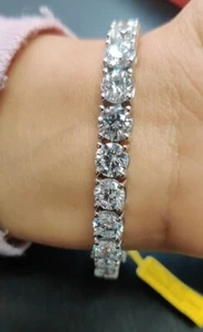 D/VVS 26.00 Ct Lab Grown Round Diamond Tennis Bracelet In Platinum - 42.58Grams - Picture 1 of 12