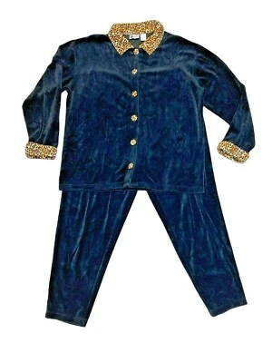 Bolo Spirit Women's L XL Black Cheetah Print Jacket Shacket Pull On Pants Set - Image 1 of 4