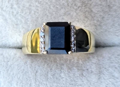 Anillo de circón blanco espinela negra para hombre en 18 quilates YG sobre esterlina, 2,28 quilates talla 10,5 Foto 1 de 4