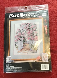 New Bucilla Stamped Cross Stitch Kit Floral Arbor #40676  1992 NOS - Picture 1 of 2