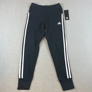 adidas Girls Sz M (10/12) 3-Stripes Cotton Joggers Black White - Picture 1 of 11