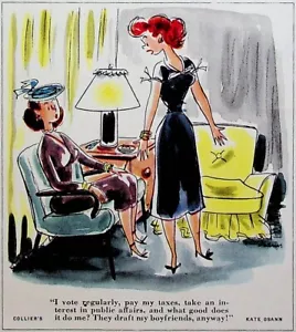 Impresión en panel de cómic de caricaturista de Kate Osann 1951 ¡Dibujan a mis novios de todos modos! - Imagen 1 de 1